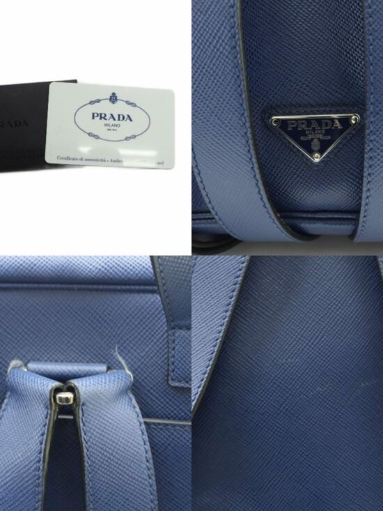 Prada Saffiano Backpack Square Triangle Logo One Color Navy BB OH AD main image 6